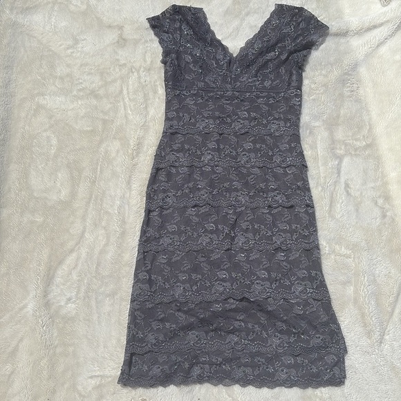 Marina Grey Lace Midi Dress | Elegant Cocktail & Wedding Guest Style Size 4 - Picture 8 of 11